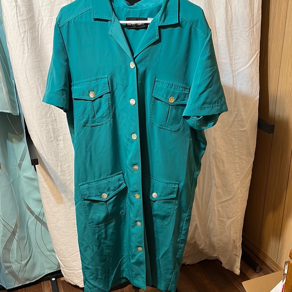 Sag Harbor Teal Button-Up Dress